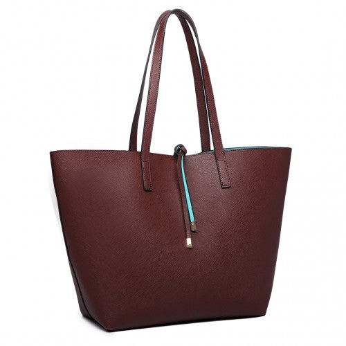 Easy Luggage LT6628 - Miss Lulu Women Reversible Contrast Shopper Tote Bag Coffee