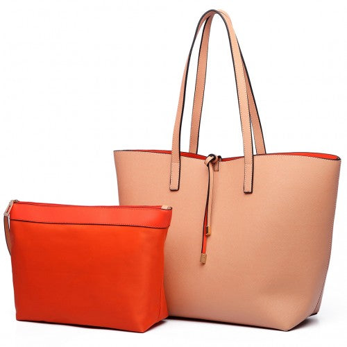 Easy Luggage LT6628 - Miss Lulu Women Reversible Contrast Shopper Tote Bag Nude