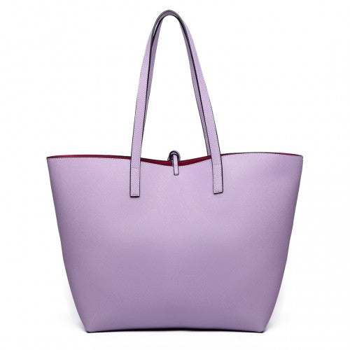 Easy Luggage LT6628 - Miss Lulu Women Reversible Contrast Shopper Tote Bag Purple