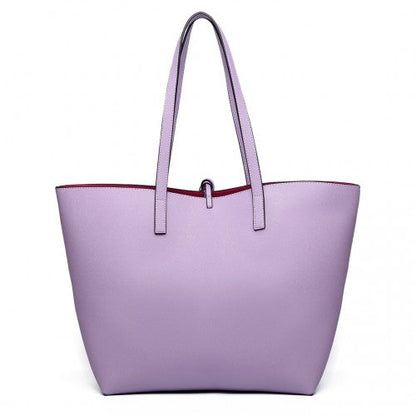 Easy Luggage LT6628 - Miss Lulu Women Reversible Contrast Shopper Tote Bag Purple