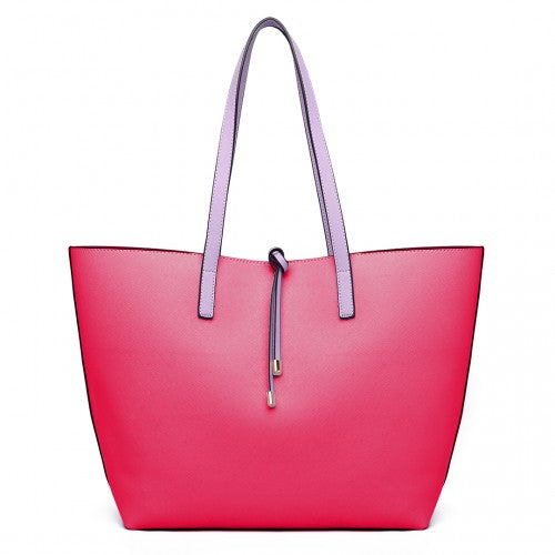 Easy Luggage LT6628 - Miss Lulu Women Reversible Contrast Shopper Tote Bag Purple