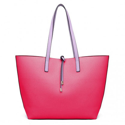 Easy Luggage LT6628 - Miss Lulu Women Reversible Contrast Shopper Tote Bag Purple