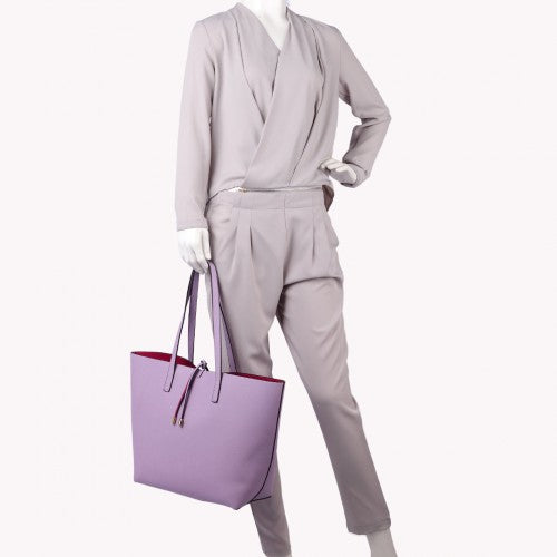 Easy Luggage LT6628 - Miss Lulu Women Reversible Contrast Shopper Tote Bag Purple