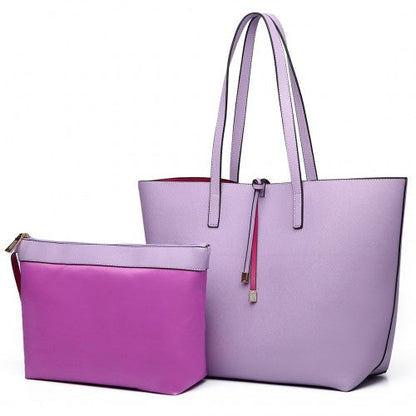 Easy Luggage LT6628 - Miss Lulu Women Reversible Contrast Shopper Tote Bag Purple
