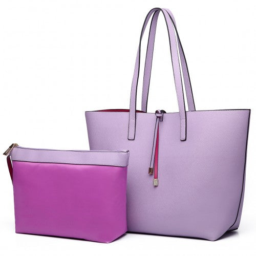 Easy Luggage LT6628 - Miss Lulu Women Reversible Contrast Shopper Tote Bag Purple