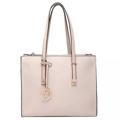 Easy Luggage LT6636 - Miss Lulu Embossed Pattern Leather Look Shoulder Bag Beige