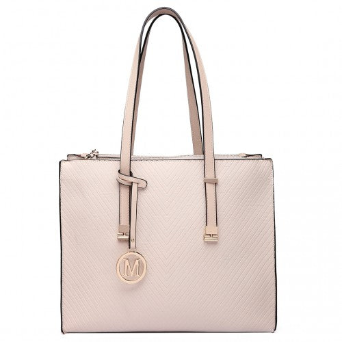 Easy Luggage LT6636 - Miss Lulu Embossed Pattern Leather Look Shoulder Bag Beige