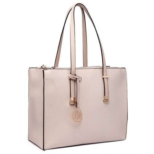 Easy Luggage LT6636 - Miss Lulu Embossed Pattern Leather Look Shoulder Bag Beige