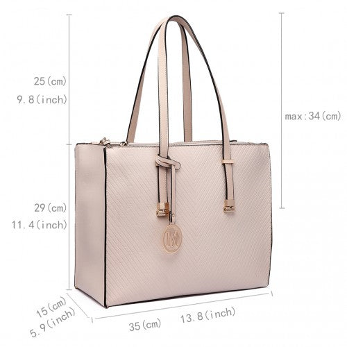 Easy Luggage LT6636 - Miss Lulu Embossed Pattern Leather Look Shoulder Bag Beige