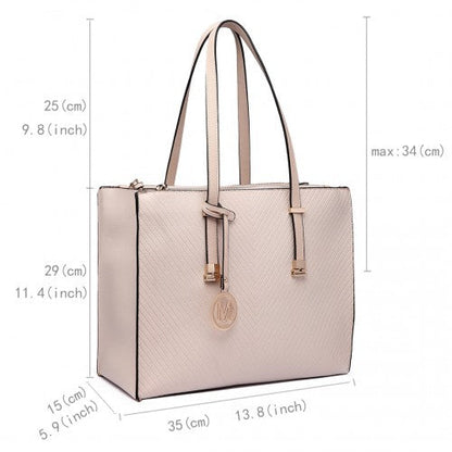Easy Luggage LT6636 - Miss Lulu Embossed Pattern Leather Look Shoulder Bag Beige