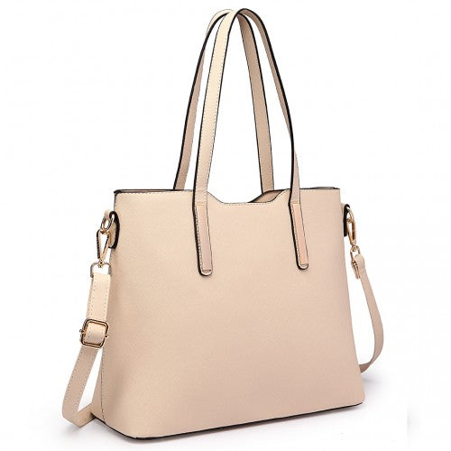 Easy Luggage LT6648 - Miss Lulu Three Piece Tote Shoulder Bag And Clutch - Beige