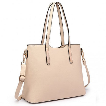 Easy Luggage LT6648 - Miss Lulu Three Piece Tote Shoulder Bag And Clutch - Beige