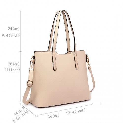 Easy Luggage LT6648 - Miss Lulu Three Piece Tote Shoulder Bag And Clutch - Beige