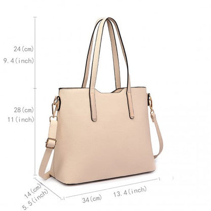 Easy Luggage LT6648 - Miss Lulu Three Piece Tote Shoulder Bag And Clutch - Beige