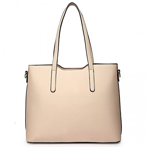 Easy Luggage LT6648 - Miss Lulu Three Piece Tote Shoulder Bag And Clutch - Beige
