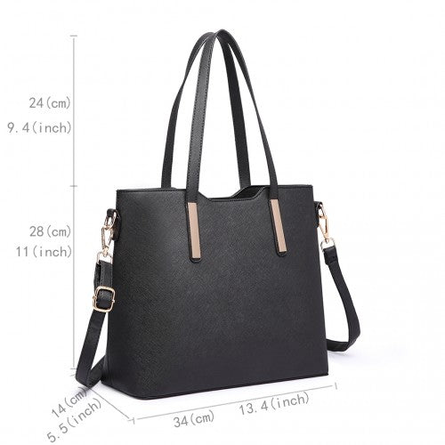 Easy Luggage LT6648 - Miss Lulu Three Piece Tote Shoulder Bag And Clutch - Black