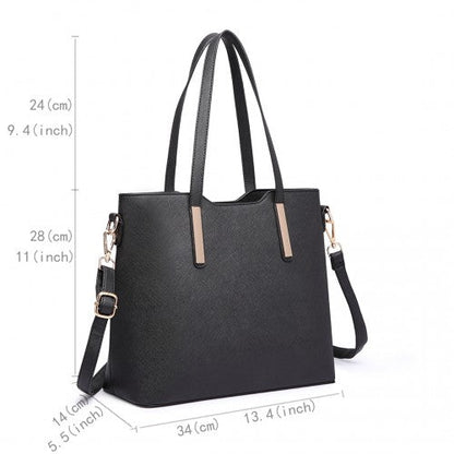 Easy Luggage LT6648 - Miss Lulu Three Piece Tote Shoulder Bag And Clutch - Black