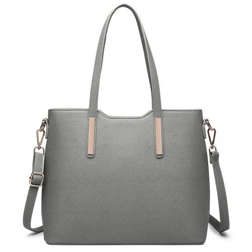 Easy Luggage LT6648 - Miss Lulu Three Piece Tote Shoulder Bag And Clutch - Dark Grey