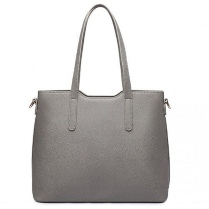Easy Luggage LT6648 - Miss Lulu Three Piece Tote Shoulder Bag And Clutch - Grey