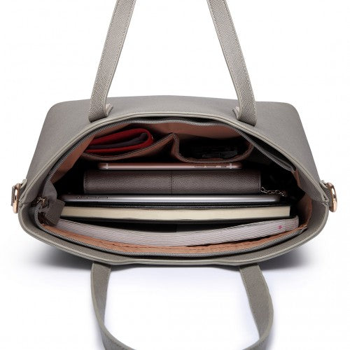 Easy Luggage LT6648 - Miss Lulu Three Piece Tote Shoulder Bag And Clutch - Grey