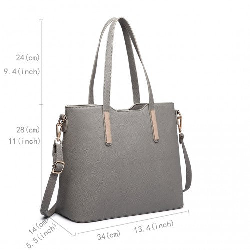 Easy Luggage LT6648 - Miss Lulu Three Piece Tote Shoulder Bag And Clutch - Grey
