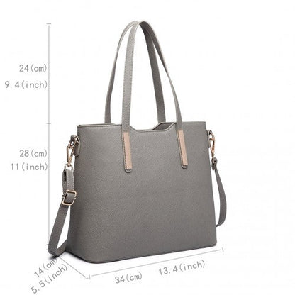 Easy Luggage LT6648 - Miss Lulu Three Piece Tote Shoulder Bag And Clutch - Grey