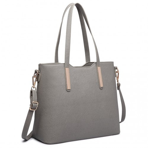 Easy Luggage LT6648 - Miss Lulu Three Piece Tote Shoulder Bag And Clutch - Grey