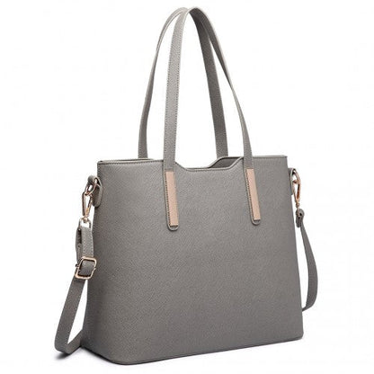 Easy Luggage LT6648 - Miss Lulu Three Piece Tote Shoulder Bag And Clutch - Grey