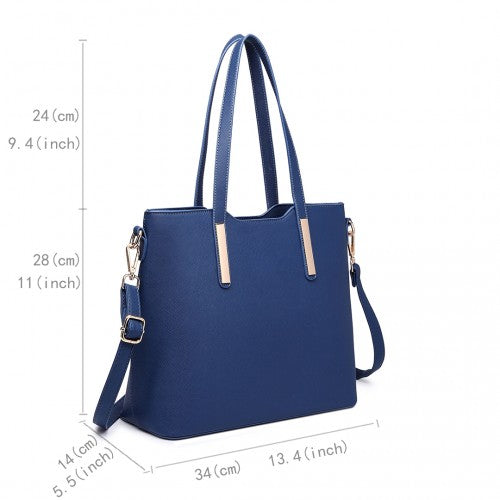 Easy Luggage LT6648 - Miss Lulu Three Piece Tote Shoulder Bag And Clutch - Navy