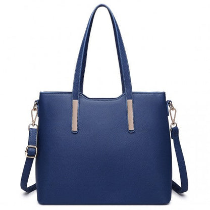 Easy Luggage LT6648 - Miss Lulu Three Piece Tote Shoulder Bag And Clutch - Navy