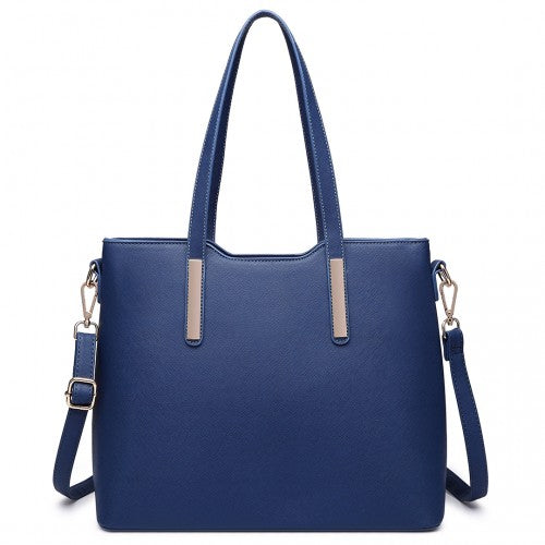 Easy Luggage LT6648 - Miss Lulu Three Piece Tote Shoulder Bag And Clutch - Navy