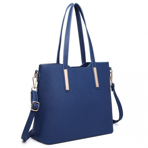 Easy Luggage LT6648 - Miss Lulu Three Piece Tote Shoulder Bag And Clutch - Navy