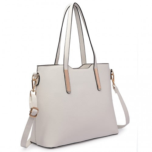 Easy Luggage LT6648 - Miss Lulu Three Piece Tote Shoulder Bag And Clutch - White