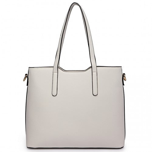 Easy Luggage LT6648 - Miss Lulu Three Piece Tote Shoulder Bag And Clutch - White