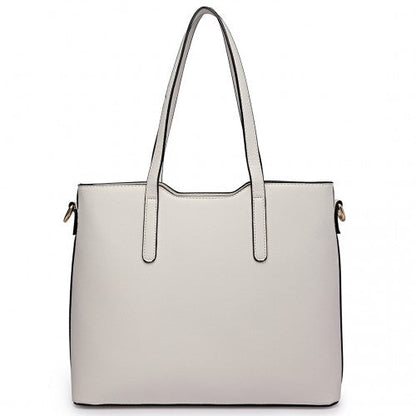 Easy Luggage LT6648 - Miss Lulu Three Piece Tote Shoulder Bag And Clutch - White