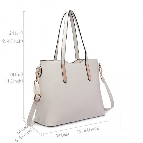 Easy Luggage LT6648 - Miss Lulu Three Piece Tote Shoulder Bag And Clutch - White