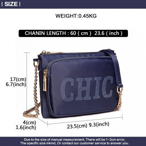 Easy Luggage LT6855 - Miss Lulu 'Chic' Chain Shoulder Bag - Blue