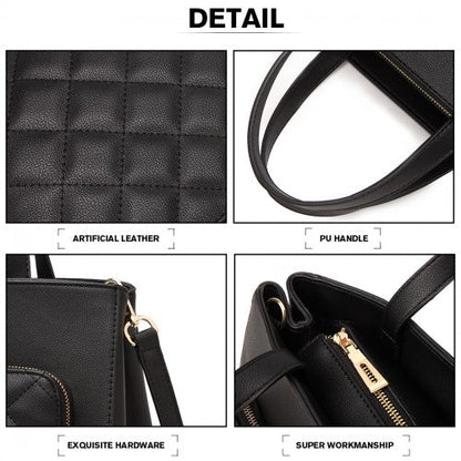Easy Luggage LT6921 - Miss Lulu Classic Quilted Handbag - Black