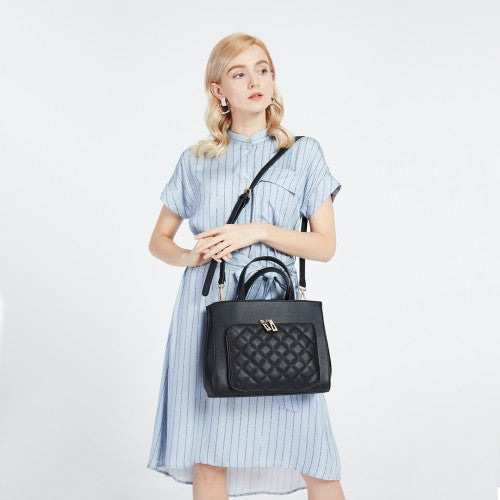 Easy Luggage LT6921 - Miss Lulu Classic Quilted Handbag - Black