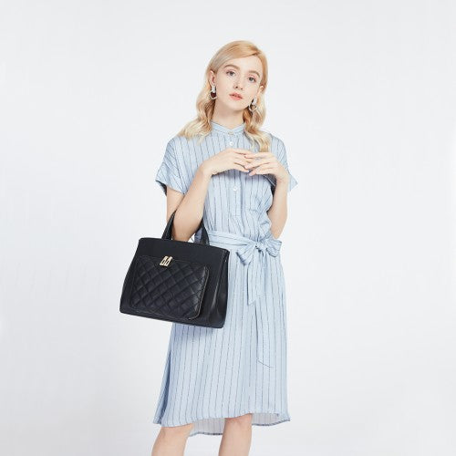 Easy Luggage LT6921 - Miss Lulu Classic Quilted Handbag - Black