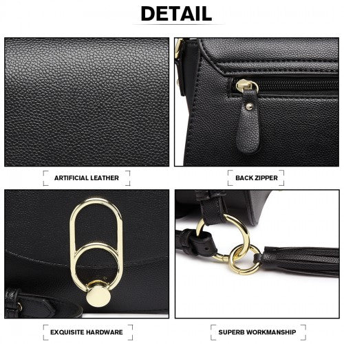 Easy Luggage LZ1831 - MISS LULU CROSS BODY SADDLE BAG - BLACK