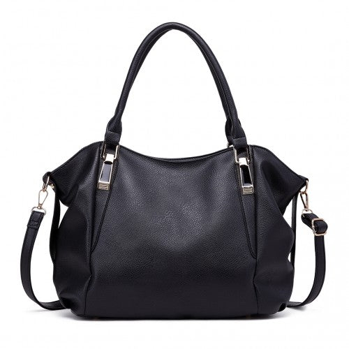 Easy Luggage S1716 - Miss Lulu Soft Leather Elegant Simple Shoulder Bag - Black
