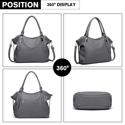 Easy Luggage S1716 - Miss Lulu Soft Leather Elegant Simple Shoulder Bag - Dark Grey