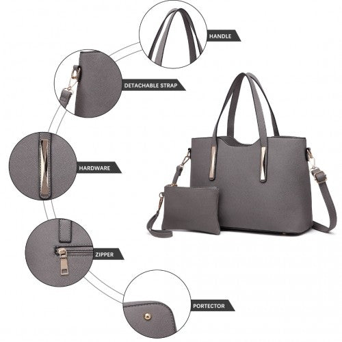 Easy Luggage S1719 - Miss Lulu Pu Leather Handbag & Purse - Grey