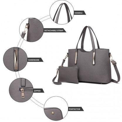 Easy Luggage S1719 - Miss Lulu Pu Leather Handbag & Purse - Grey