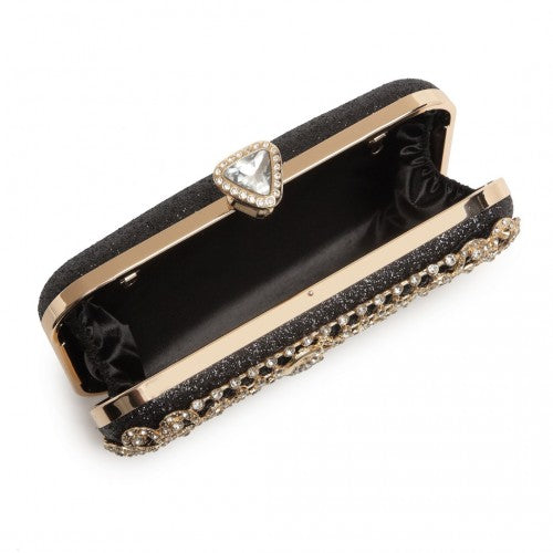 Easy Luggage S2227 - Miss Lulu Sparkling Classical Women Clutch Purse Evening Bag - Black