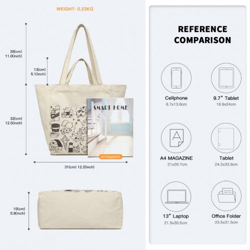 Easy Luggage S2316 - Durable Canvas Shopping Shoulder Bag - Beige