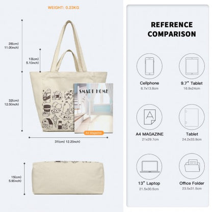 Easy Luggage S2316 - Durable Canvas Shopping Shoulder Bag - Beige