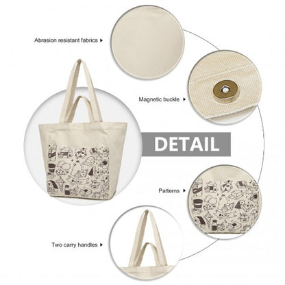 Easy Luggage S2316 - Durable Canvas Shopping Shoulder Bag - Beige