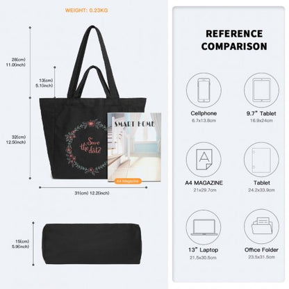 Easy Luggage S2316 - Durable Canvas Shopping Shoulder Bag - Black